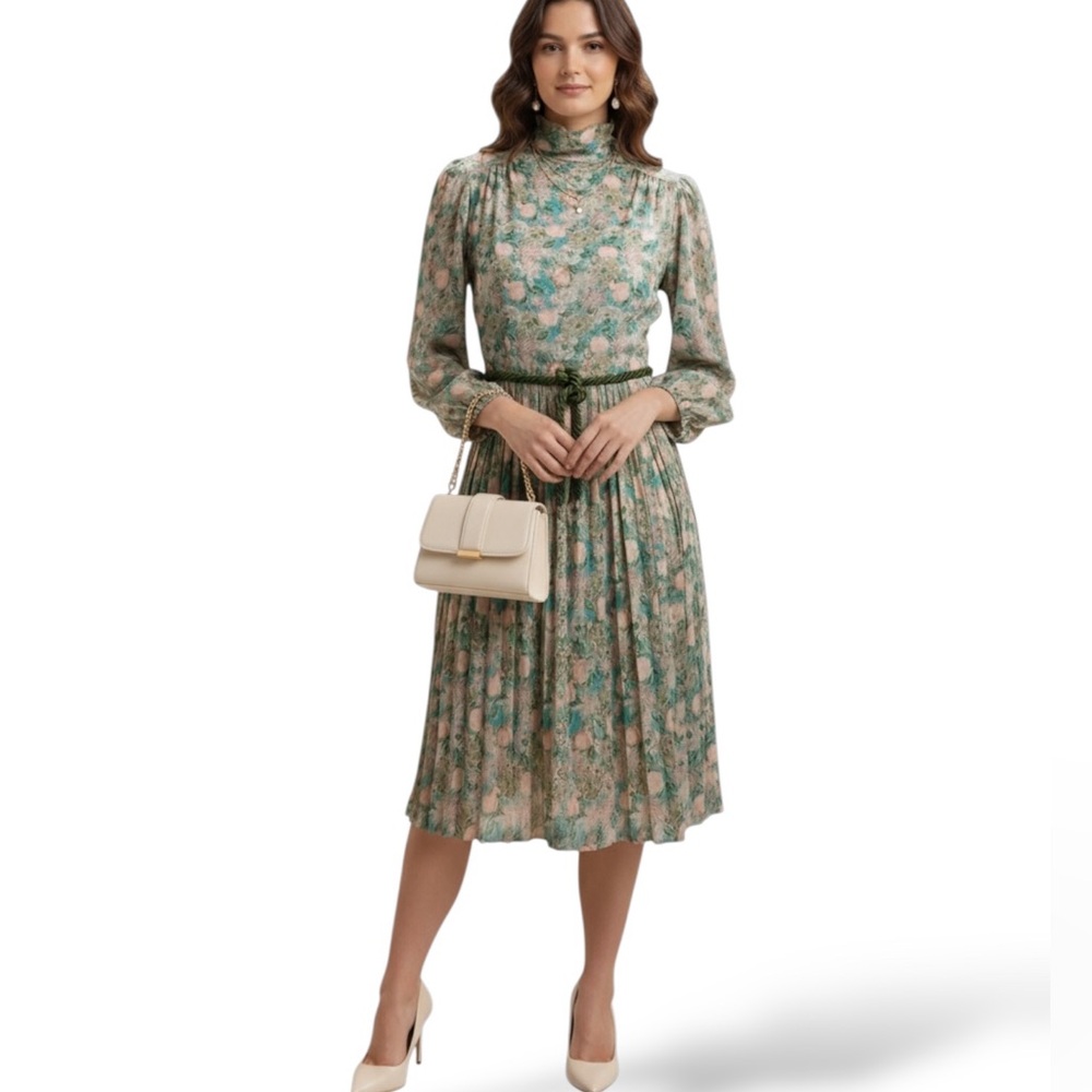 Vintage BLEEKER STREET Midi Floral Dress Romantic Gardencore Puff Sleeve